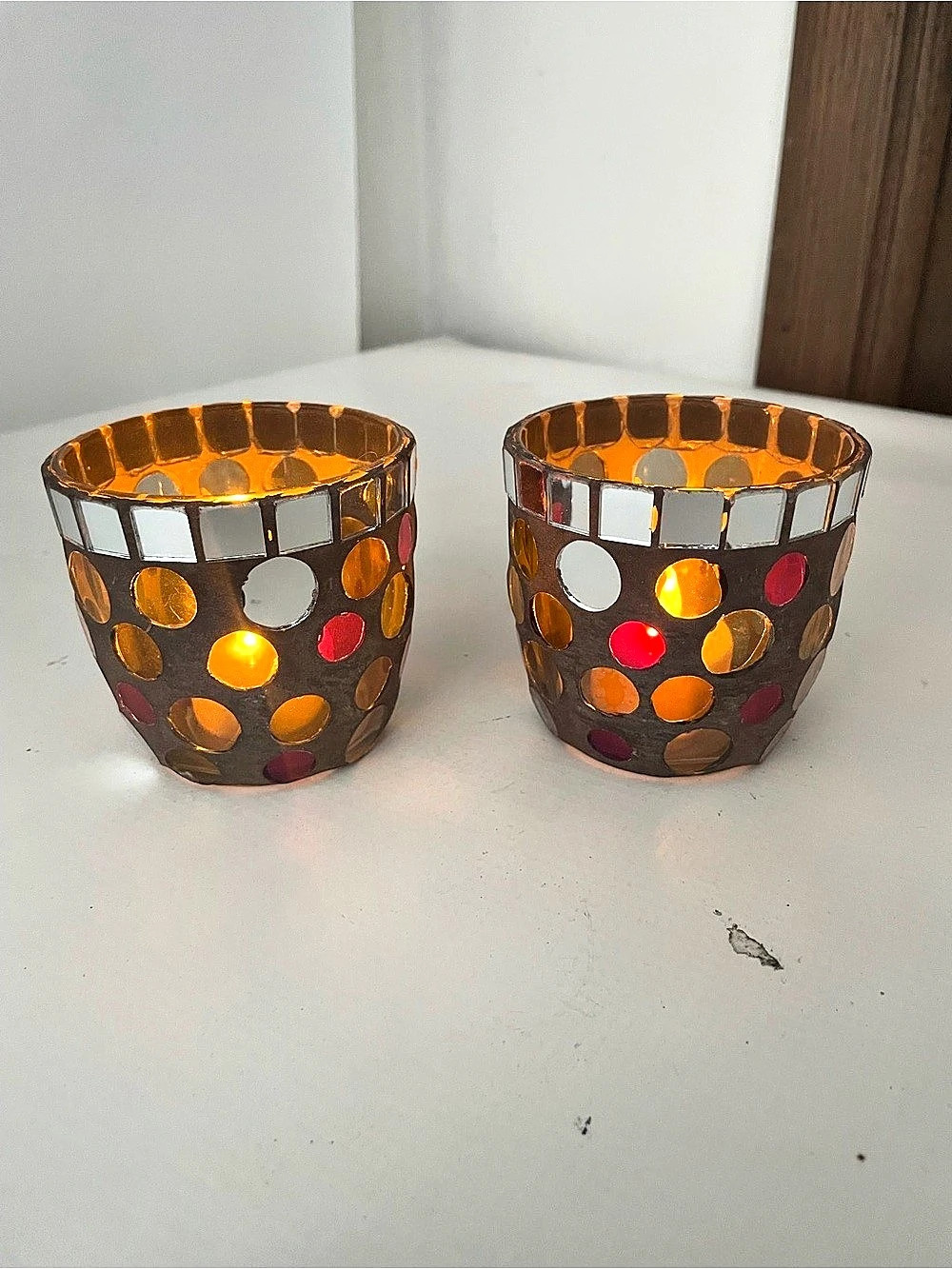 Multicolor & Gold Polka Dot Candle Holders